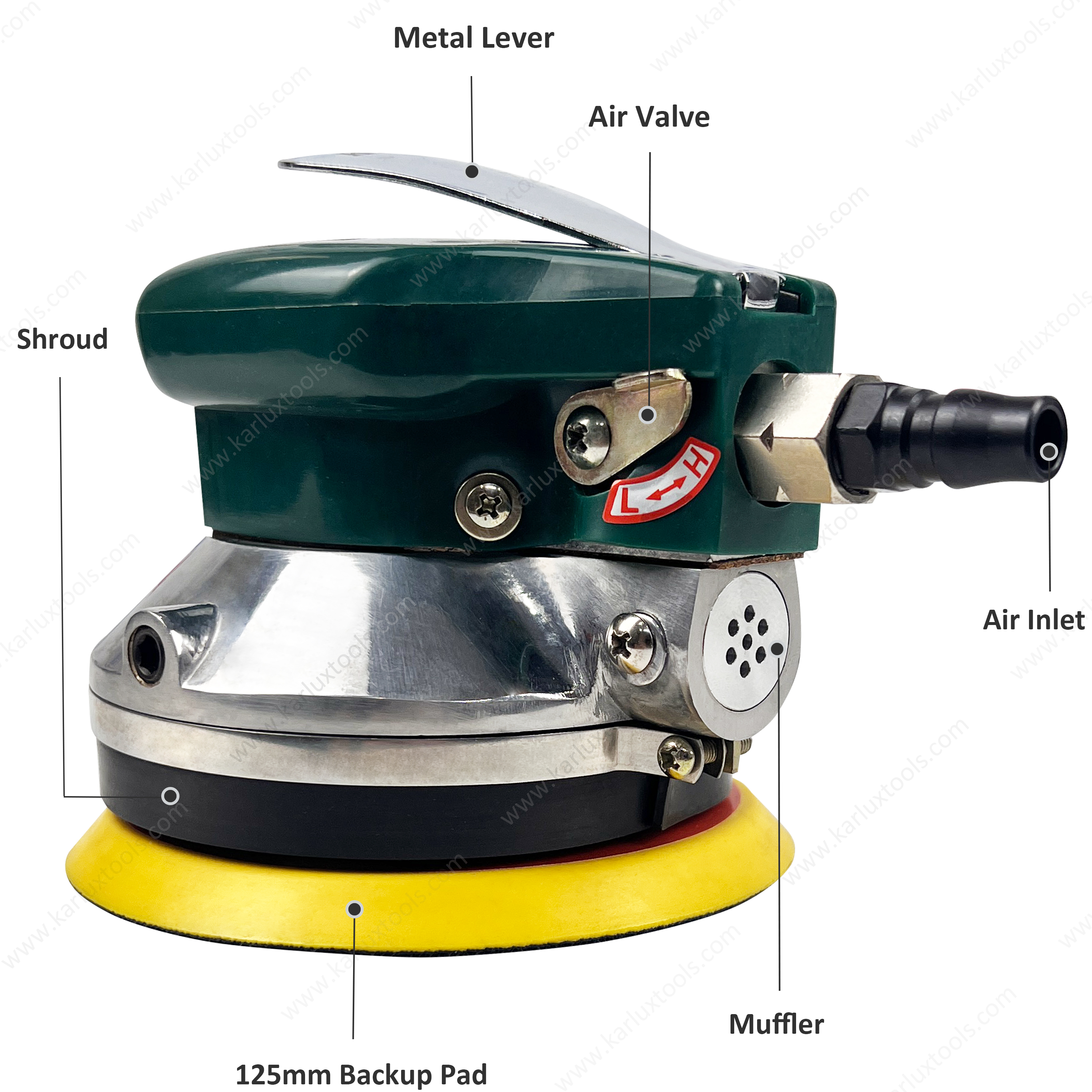 5 英寸非真空 5 毫米轨道工业气动随机轨道棕榈砂光机，适用于汽车车身木材金属表面研磨和精加工