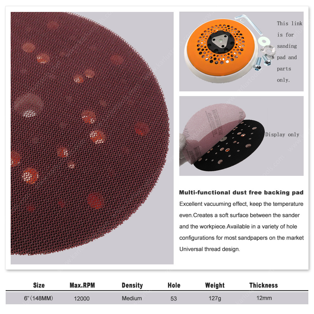 砂光机背垫 PU 6 英寸（150 毫米）51 孔带 1 个键、1 个垫圈、1 个螺栓（5/16 英寸）、1 个螺栓（M8）、1 个波形垫圈和 1 个适用于费斯托砂光机的适配器