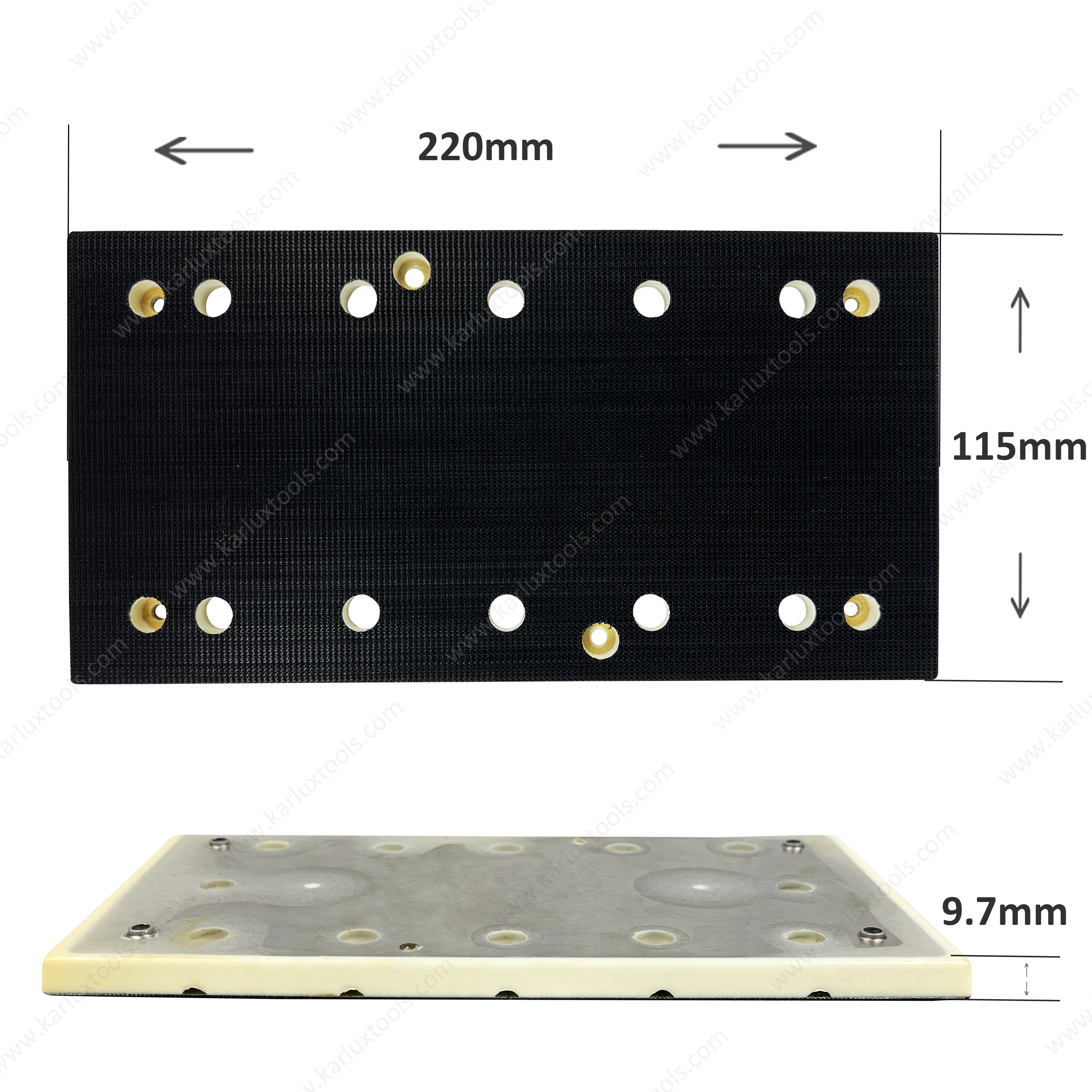 115x221mm 16个孔后退垫后衬垫铝制底板砂板带滑块轨道砂光机