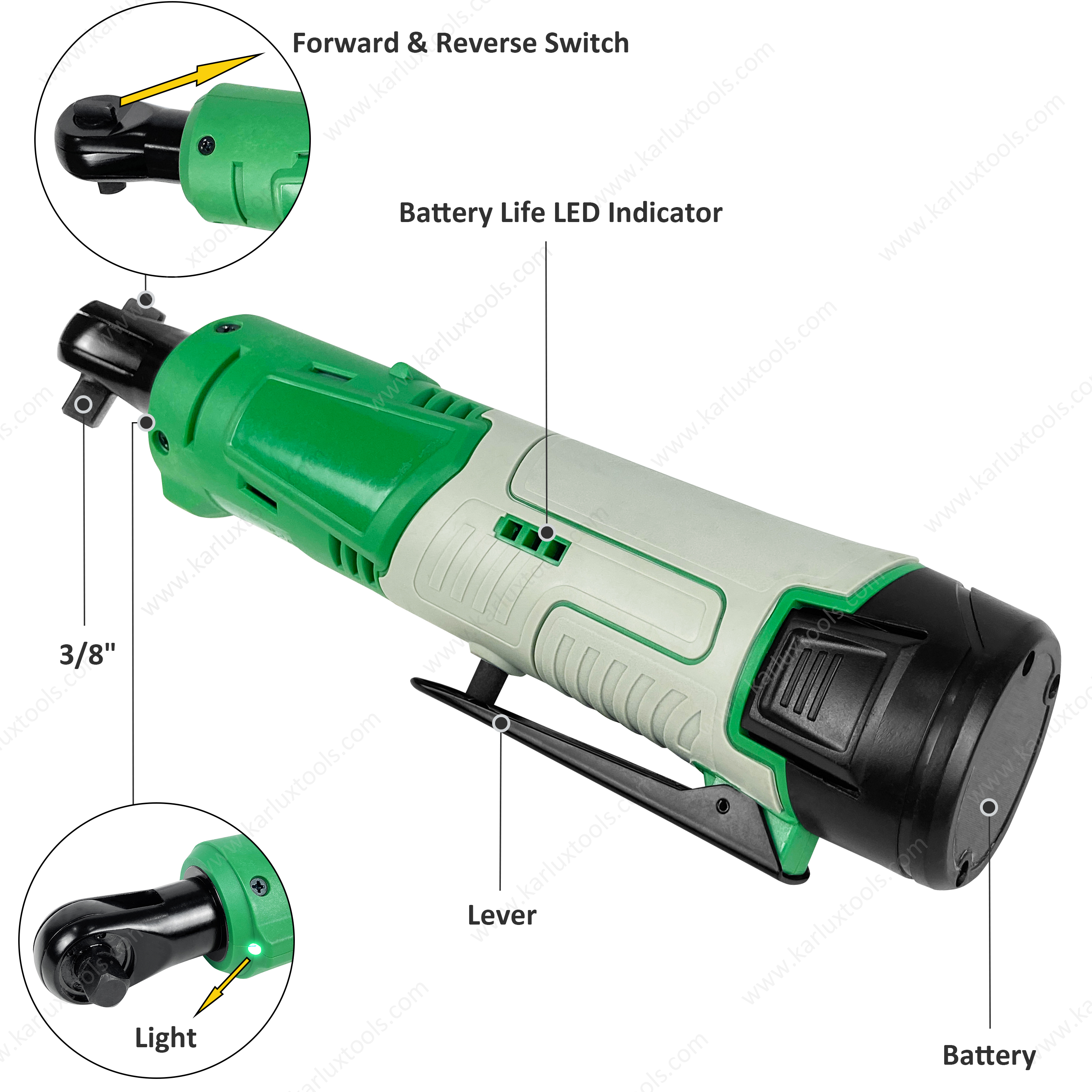 CBRWG3841212V-C 充电式棘轮扳手 12V 2000mAh 200rpm 六角孔 3/8'' 螺栓尺寸 M10 最大扭矩 41N.m