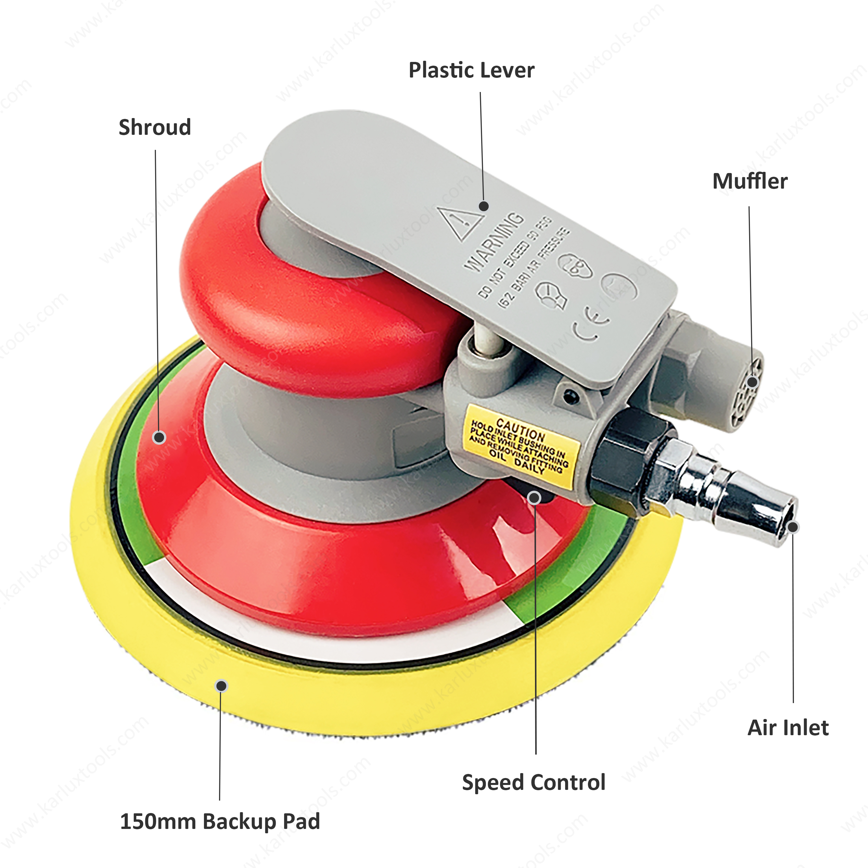 气动砂光机工具 6 英寸（150 毫米）Orbit 2.5/5.0/8.0mm 非真空 12,000RPM