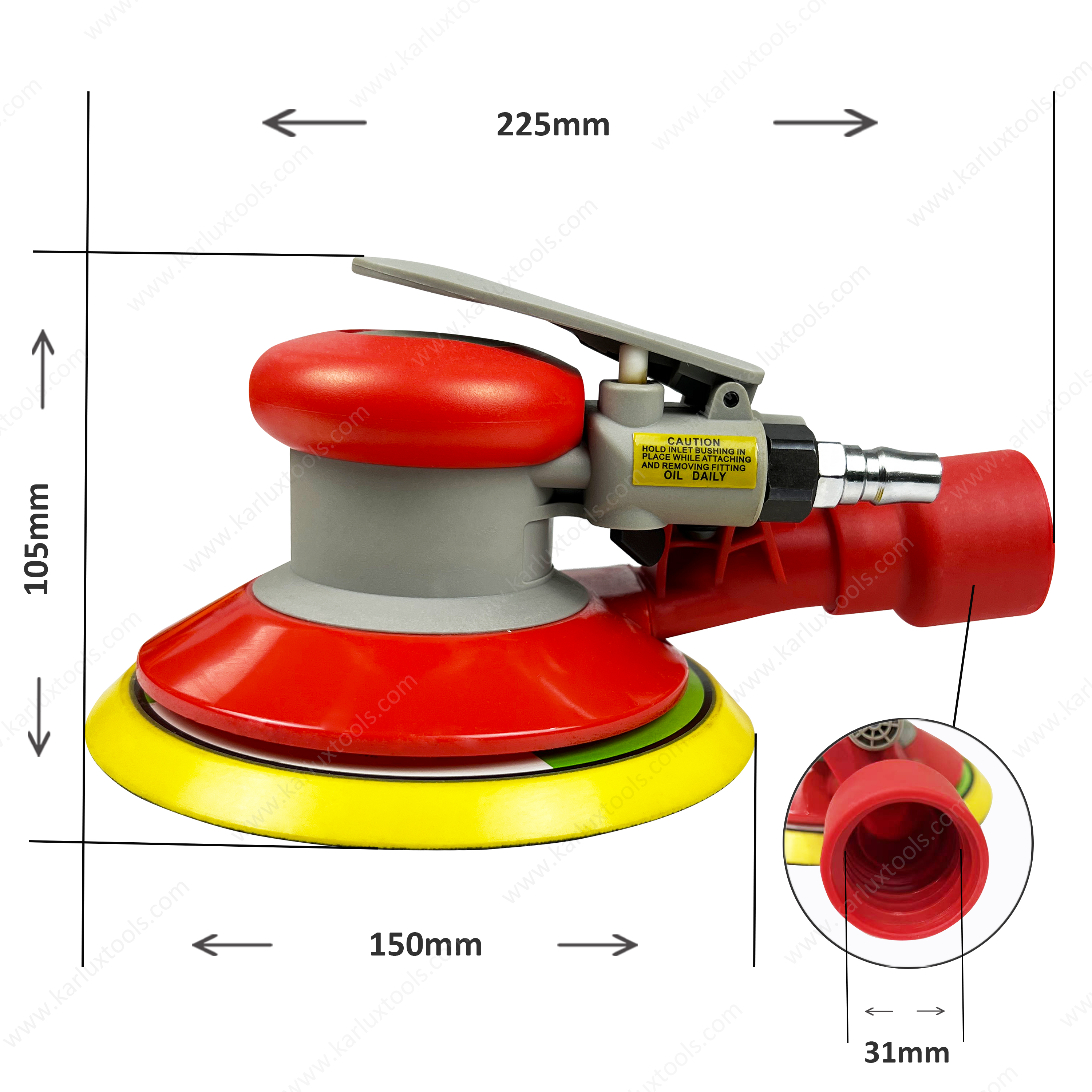 空气砂机工具6英寸（150mm）轨道2.5/5.0/8.0mm中央真空12,000rpm