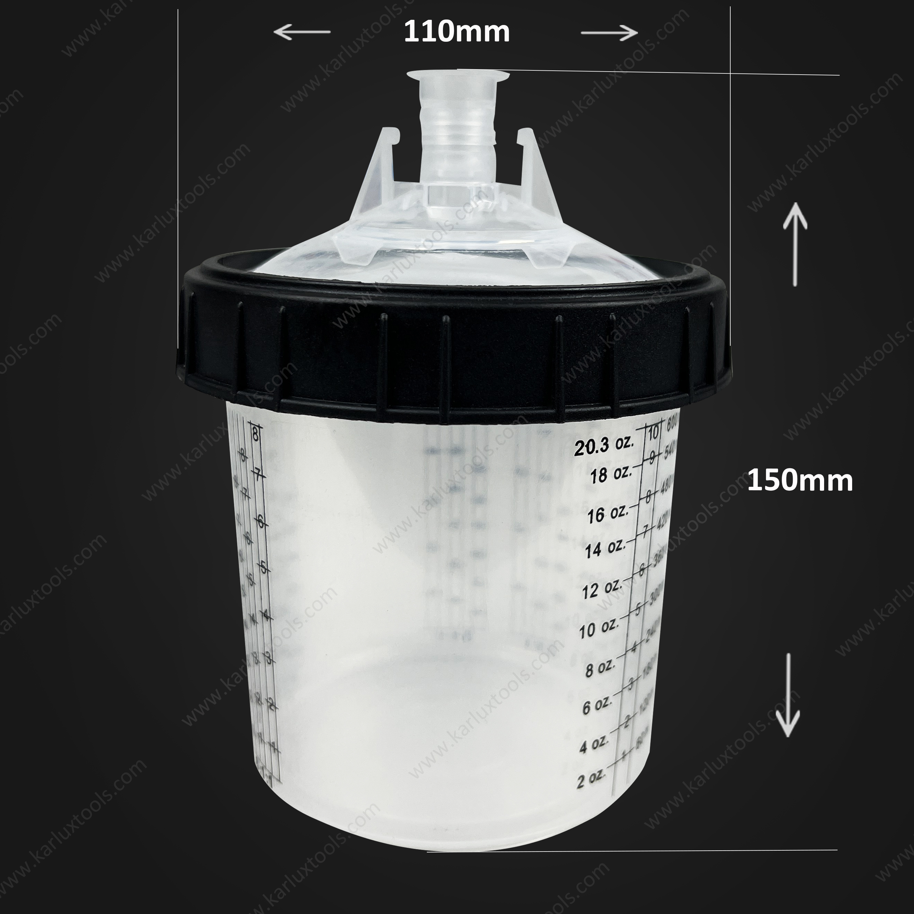 20.3盎司一次性测量油漆喷漆枪盖和衬里套件塑料油漆杯与125mic或190mic滤镜杯