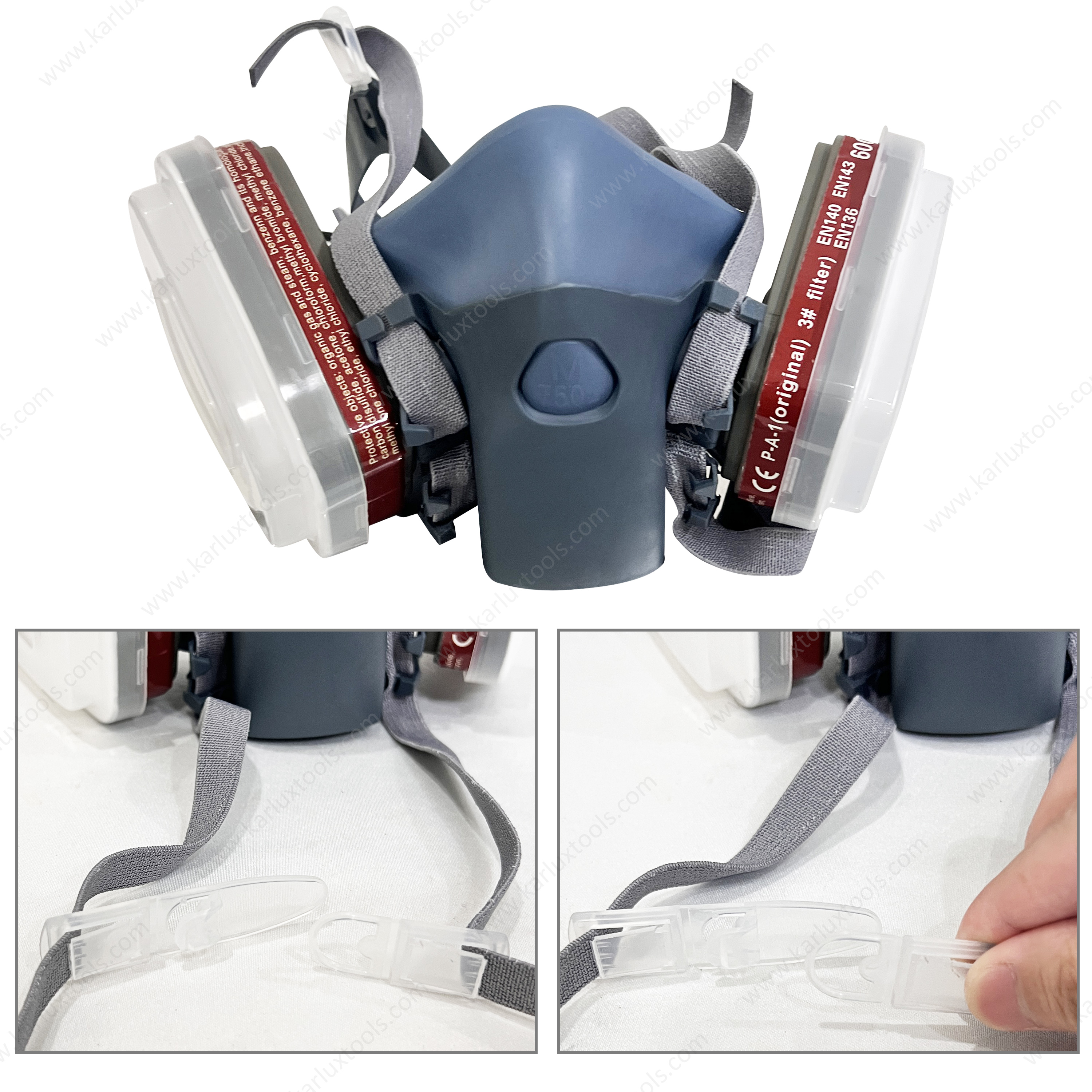 半脸防毒面具喷漆呼吸器安全套件快速闩锁呼吸器，可更换过滤器