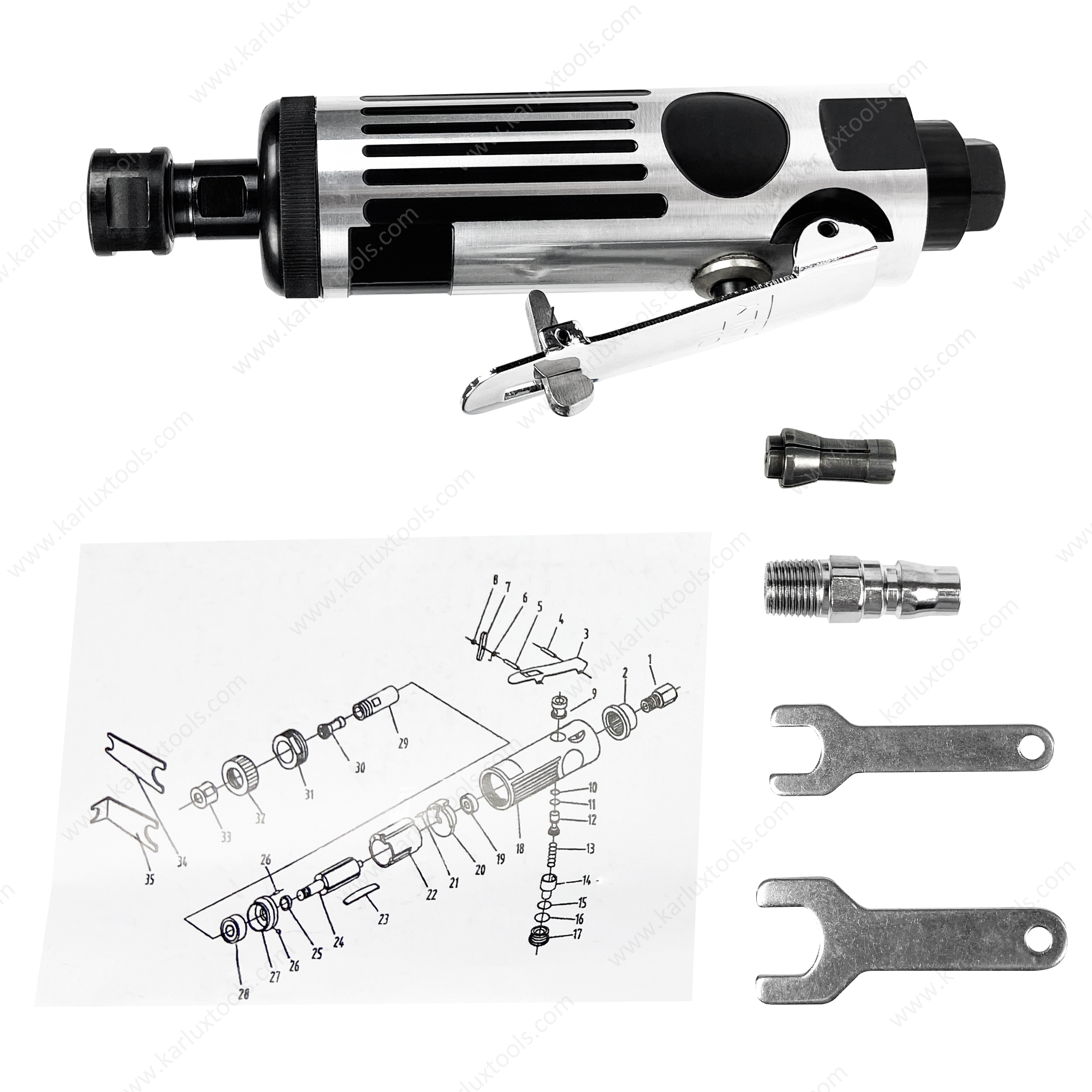 1/4' 英寸夹头 22000RPM 90 PSI 磨床雕刻工具银色气动 气动刻模机