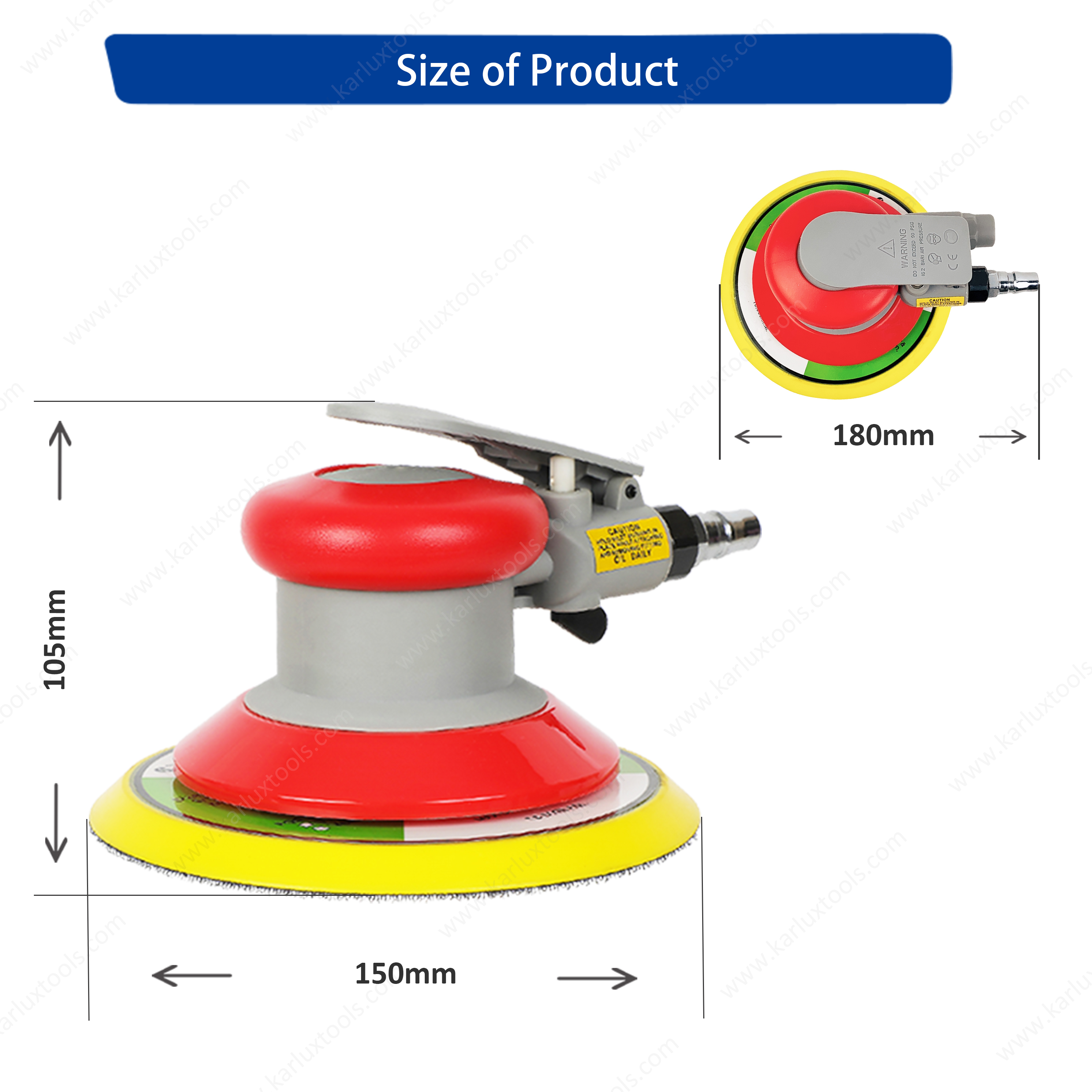 气动砂光机工具 6 英寸（150 毫米）Orbit 2.5/5.0/8.0mm 非真空 12,000RPM