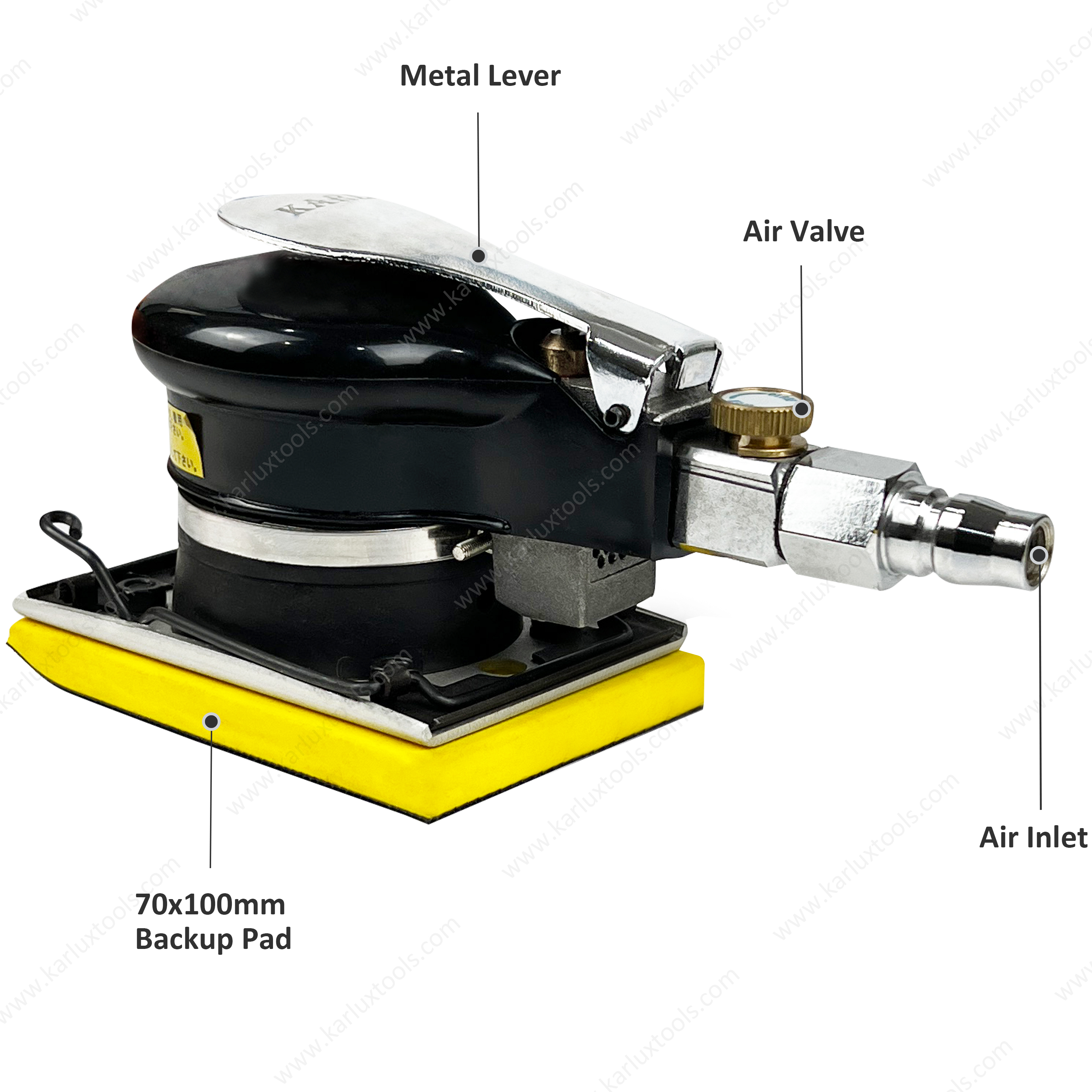 10000rpm 75x100mm气动抖动随机轨道棕榈砂机矩形工业级空气细节，带有非真空