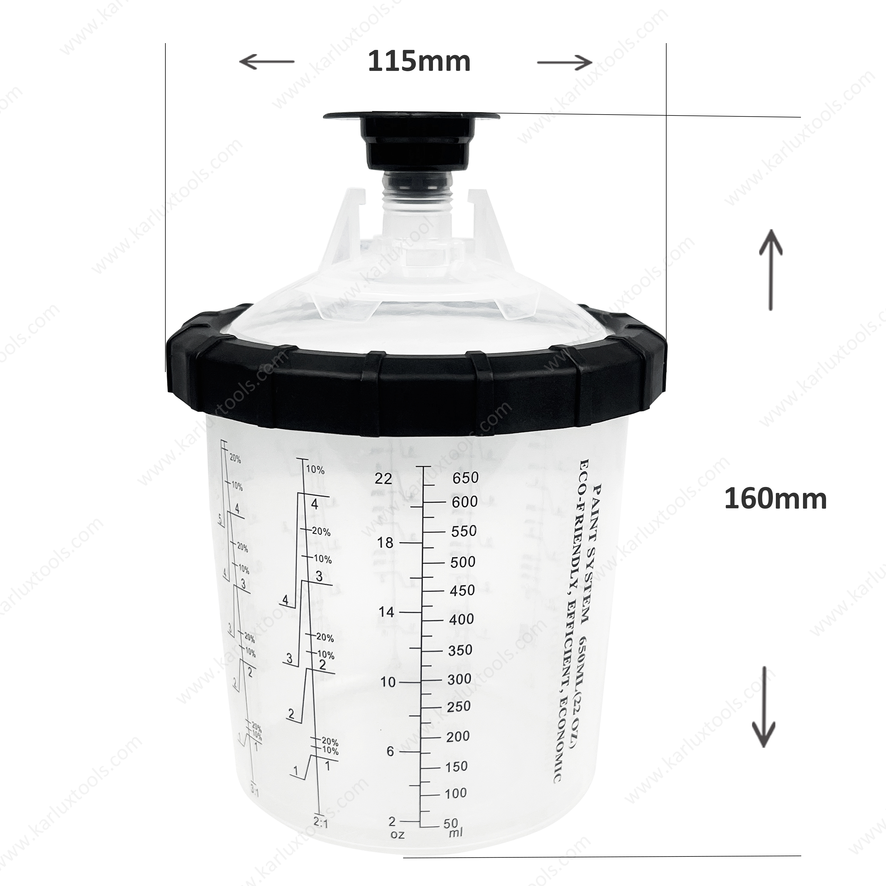 650 毫升油漆喷雾器杯塑料油漆喷枪杯带 125 麦克风或 190 麦克风过滤油漆杯