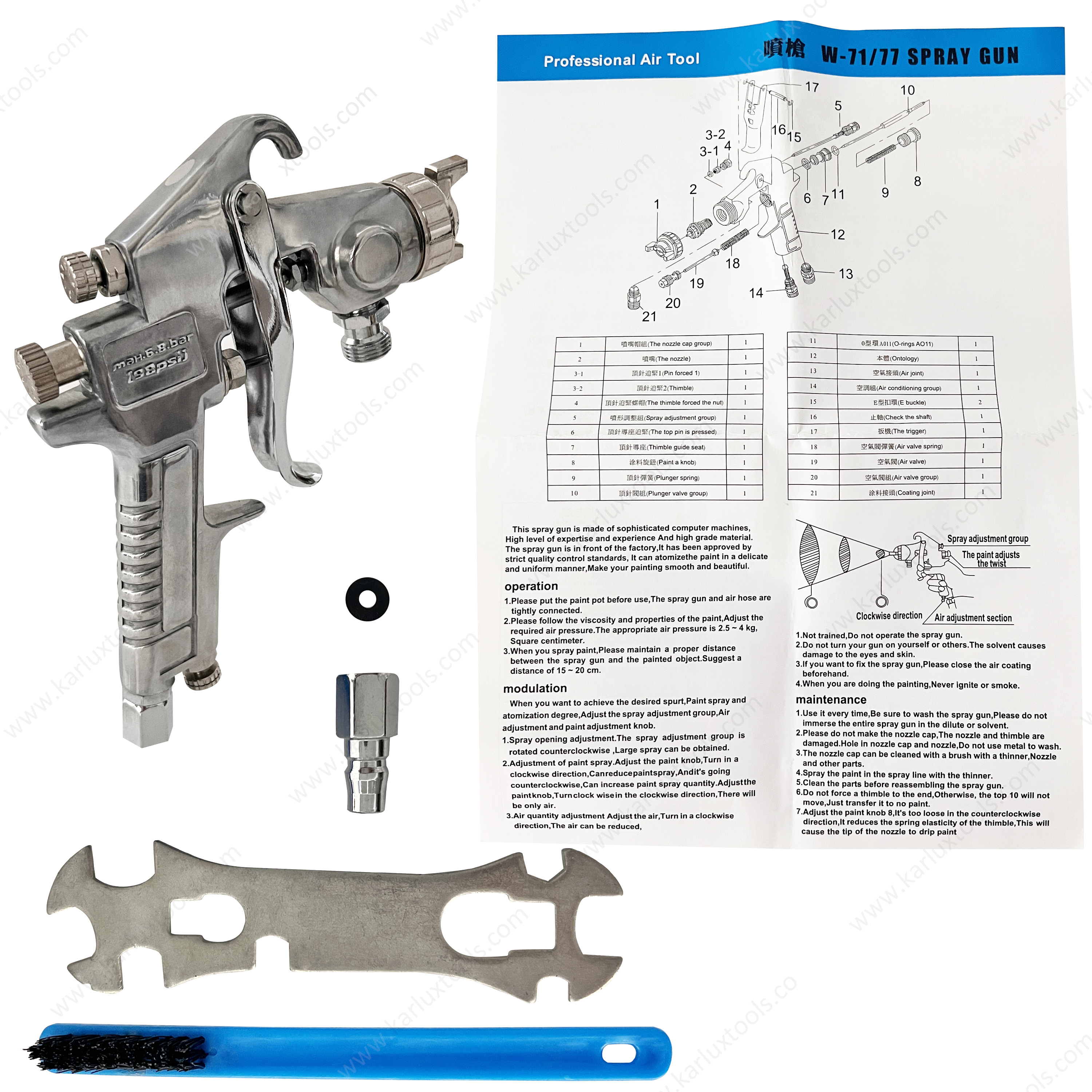 W-77-P 1.2毫米喷嘴工业压送喷枪气动油漆修补喷雾器空气油漆喷枪