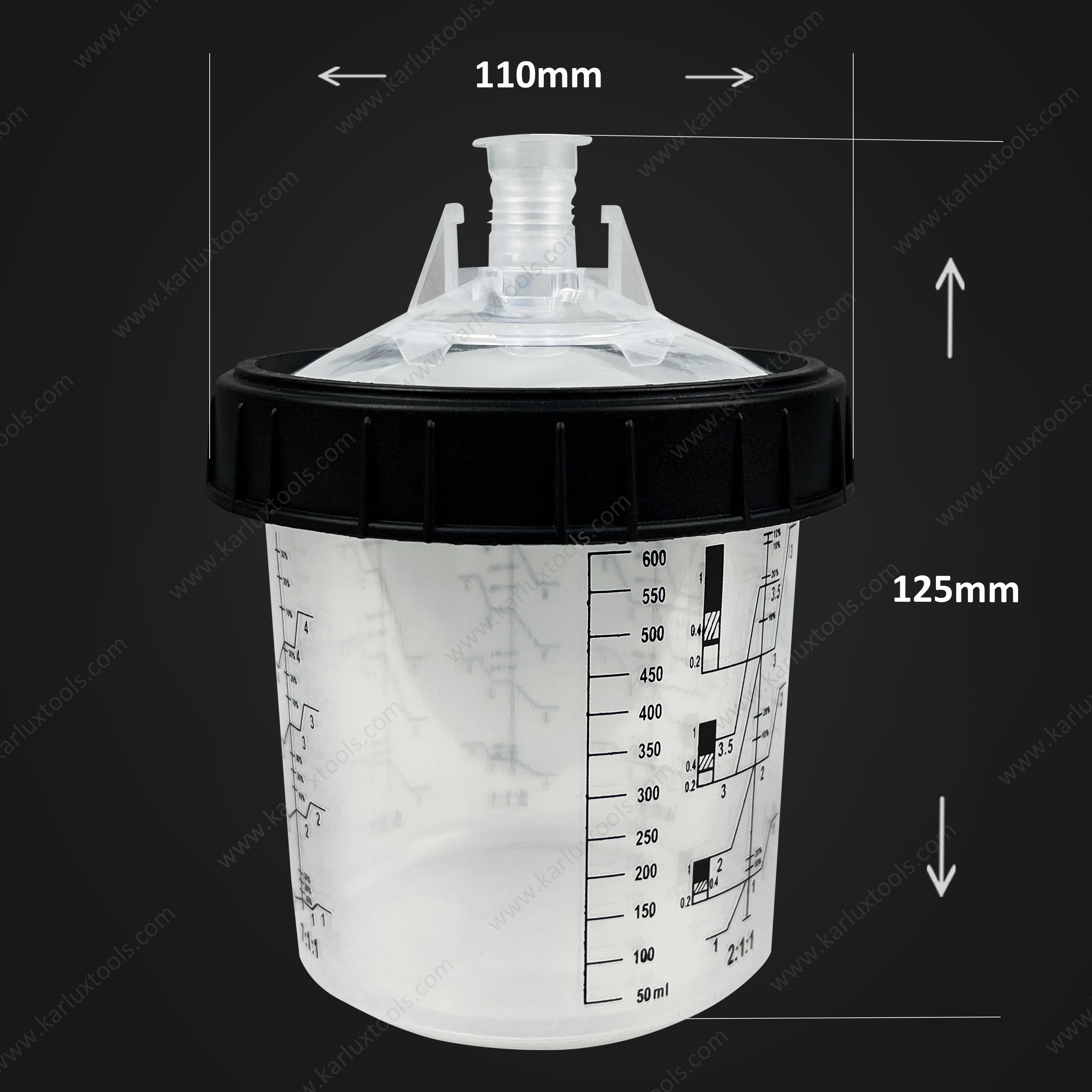 600毫升一次性测量油漆喷漆枪盖和衬里套件塑料涂料杯与125mic或190mic滤镜杯