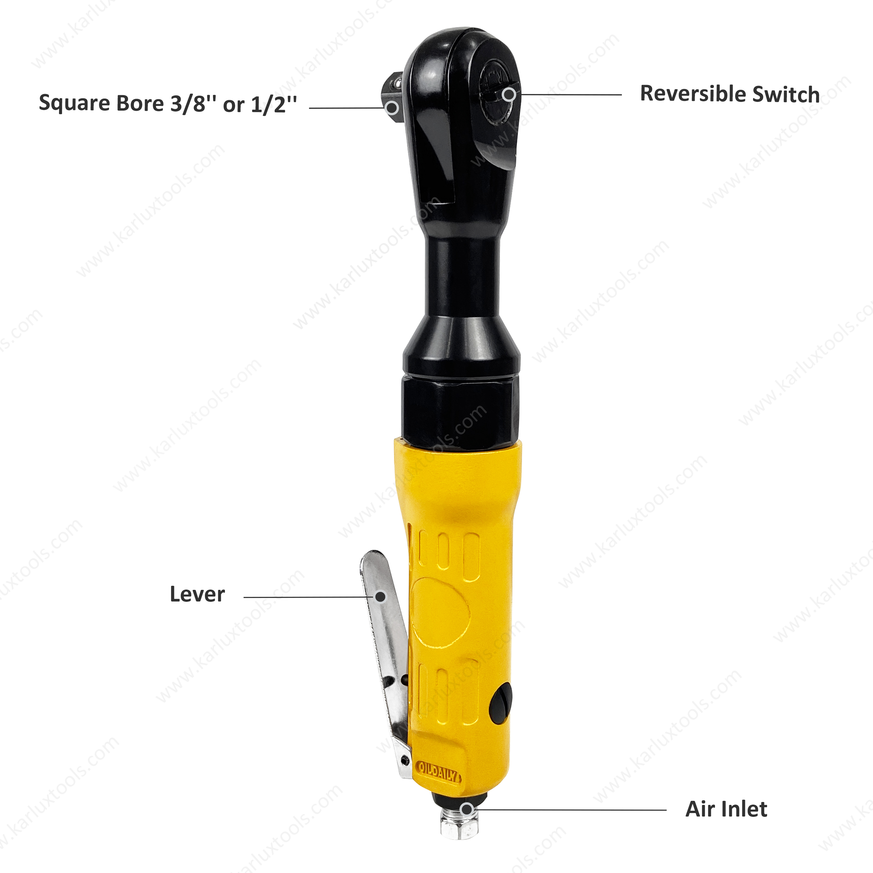 ARWY128816-C 气动棘轮扳手 160rpm 六角孔尺寸 1/2'' 或 3/8'' 螺栓尺寸 M10 最大扭矩 88N.m