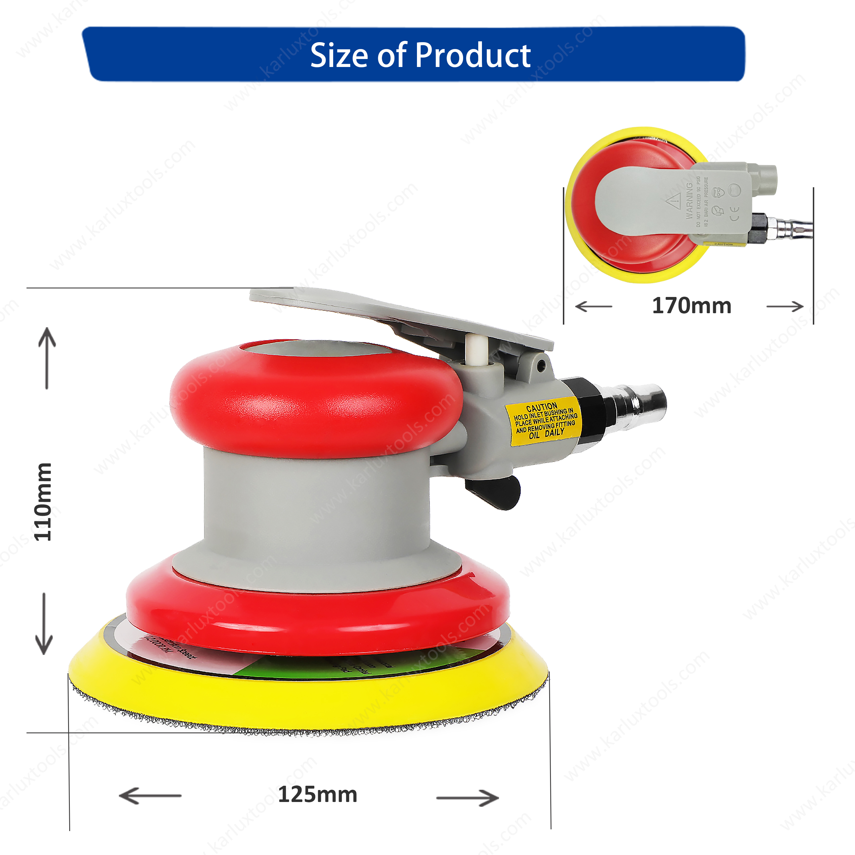 空气砂光机工具 5 英寸（125 毫米）Orbit 2.5/5.0/8.0mm 非真空 12,000RPM