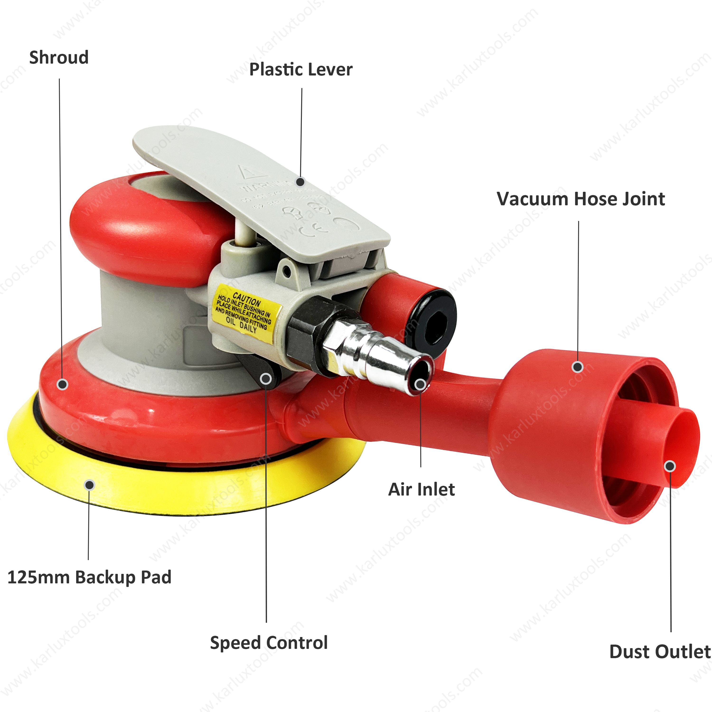 空气砂机工具5英寸（125毫米）轨道2.5/5.0/8.0mm自生真空12,000rpm