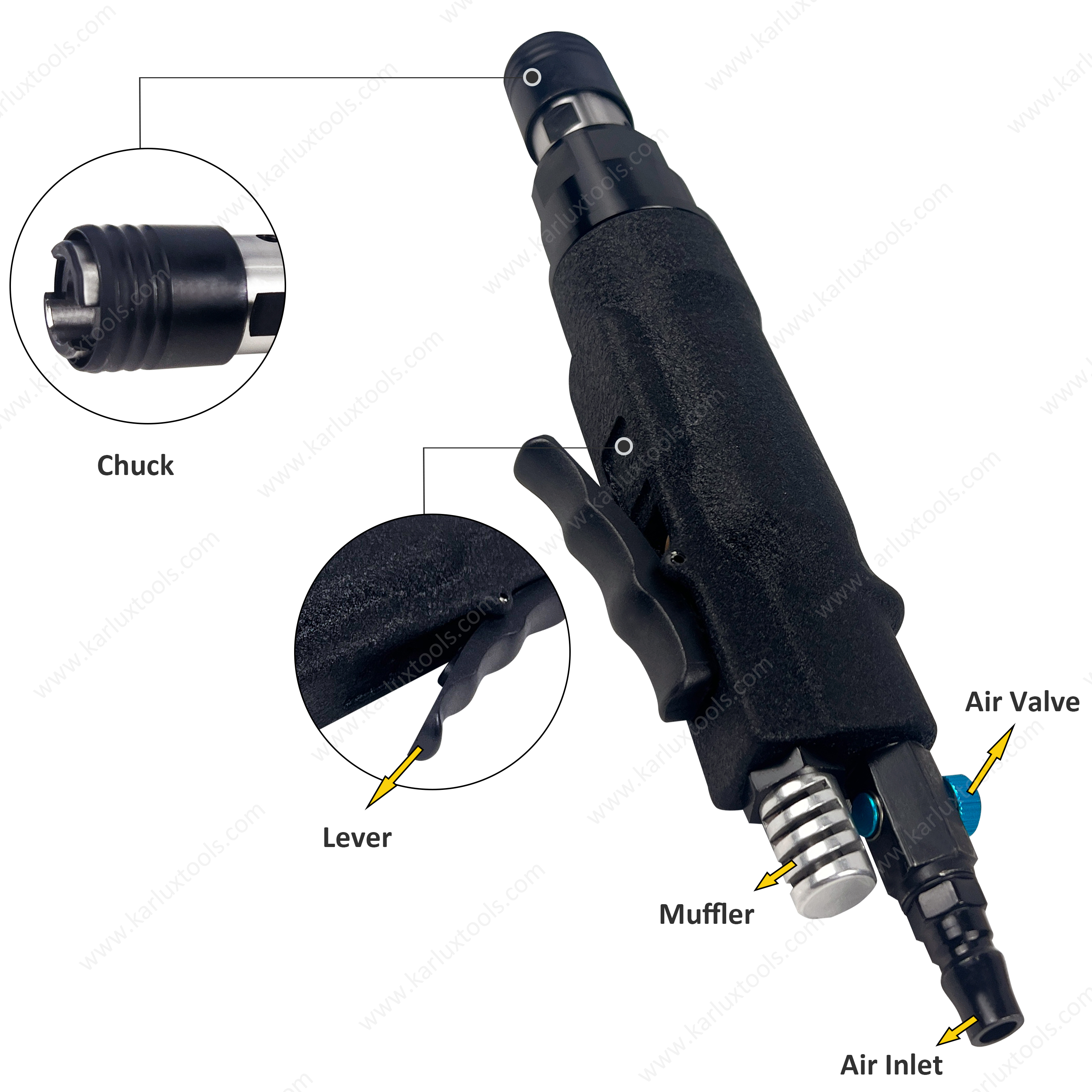 400RPM 直式气动螺纹攻牙机，带 M3-M12/M14-M20 喷嘴工业用空气攻丝机
