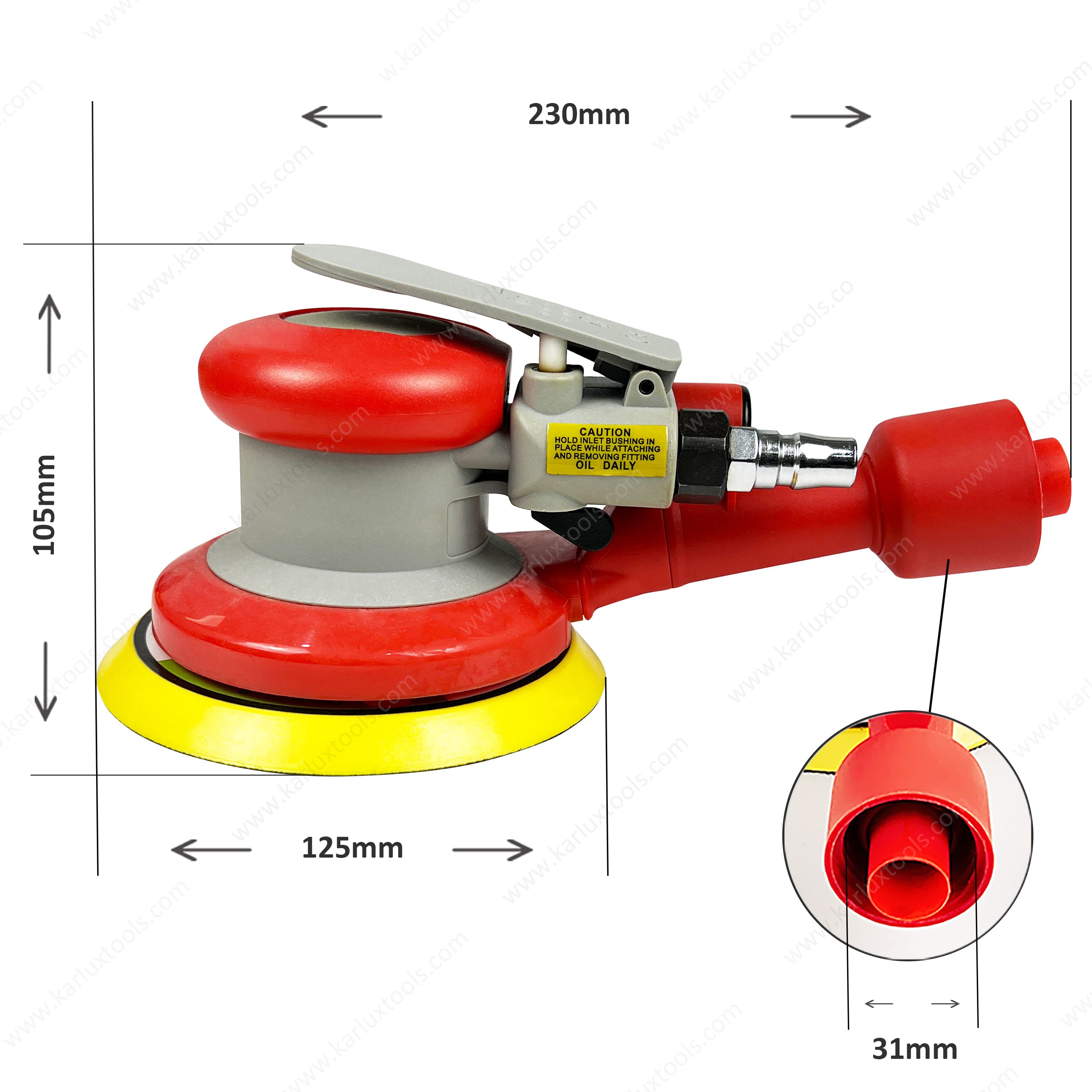 空气砂机工具5英寸（125毫米）轨道2.5/5.0/8.0mm自生真空12,000rpm