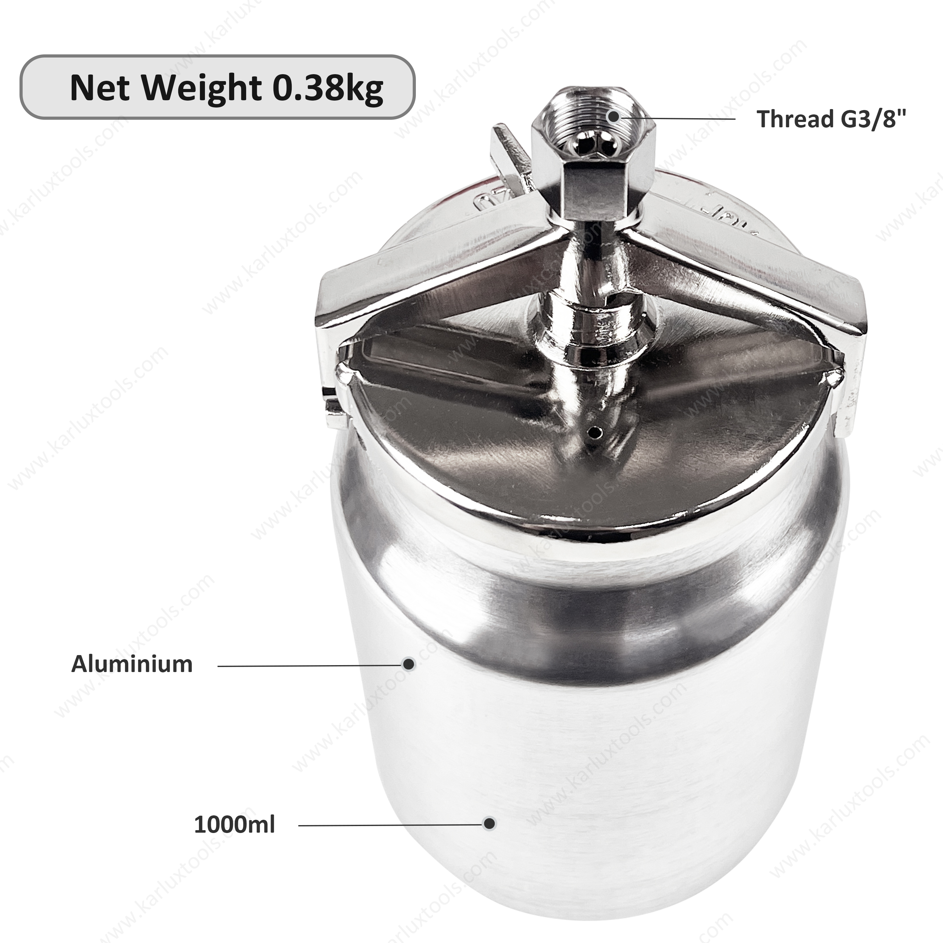 G3/8 螺纹 1000ml 1L 铝制喷枪油漆杯专业吸送液罐空气喷漆枪替换罐