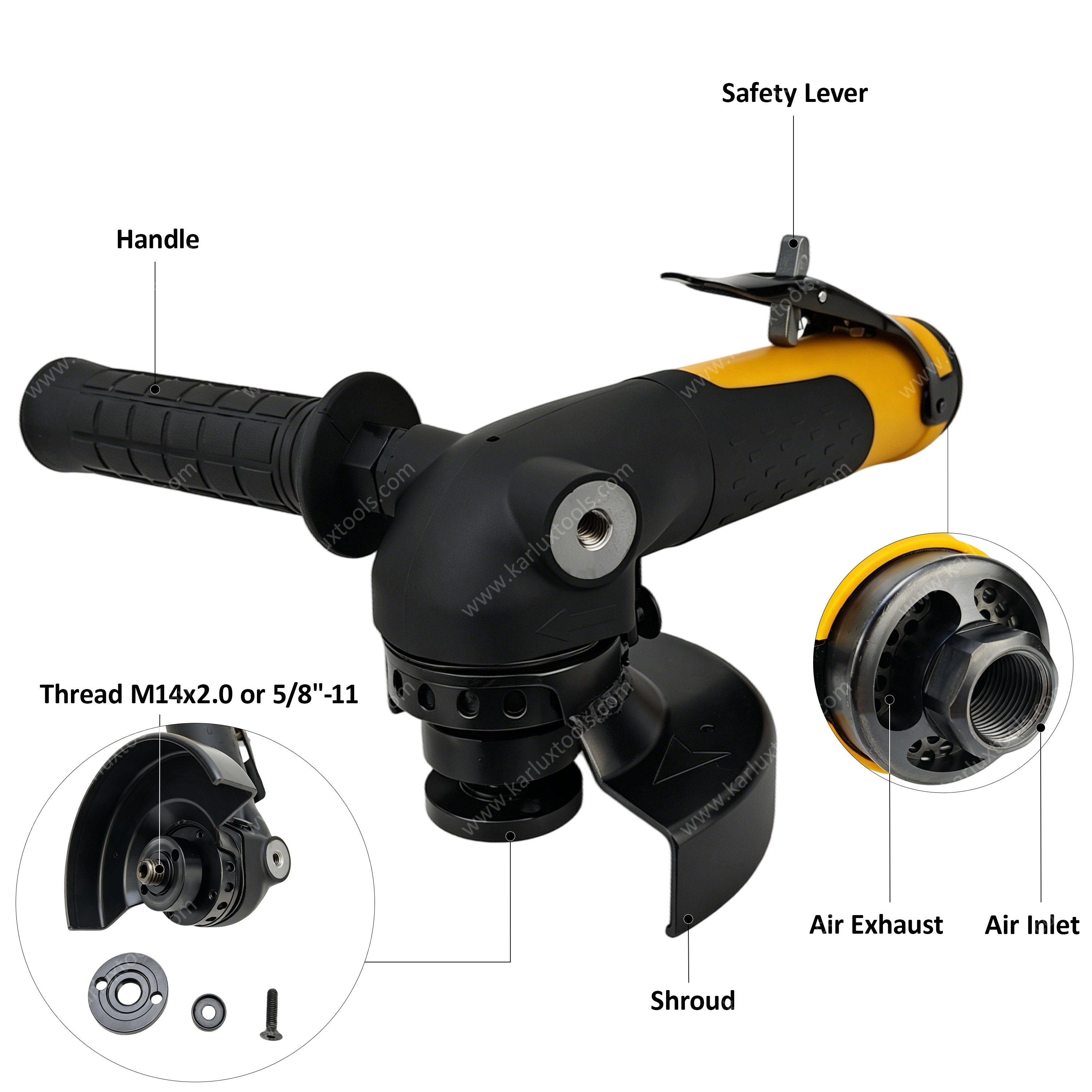 5 英寸 12000RPM 工业 气动角磨机 2.4Hp 大功率重型气动研磨工具手持式风动盘磨机