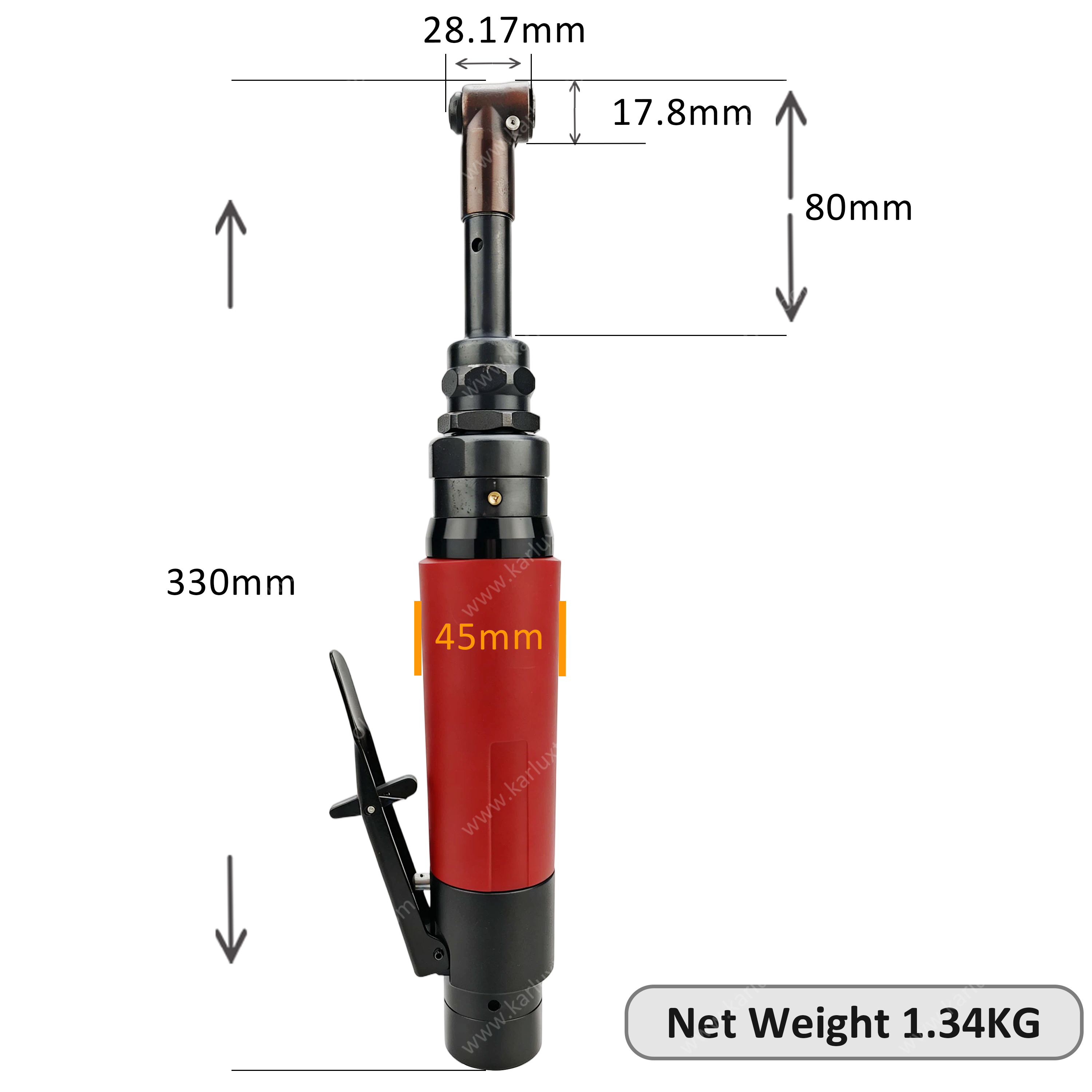 1/4'' M6 主轴 3600rpm 1.2HP 加长直角 气动刻模机 用于狭窄空间研磨的气动抛光工具