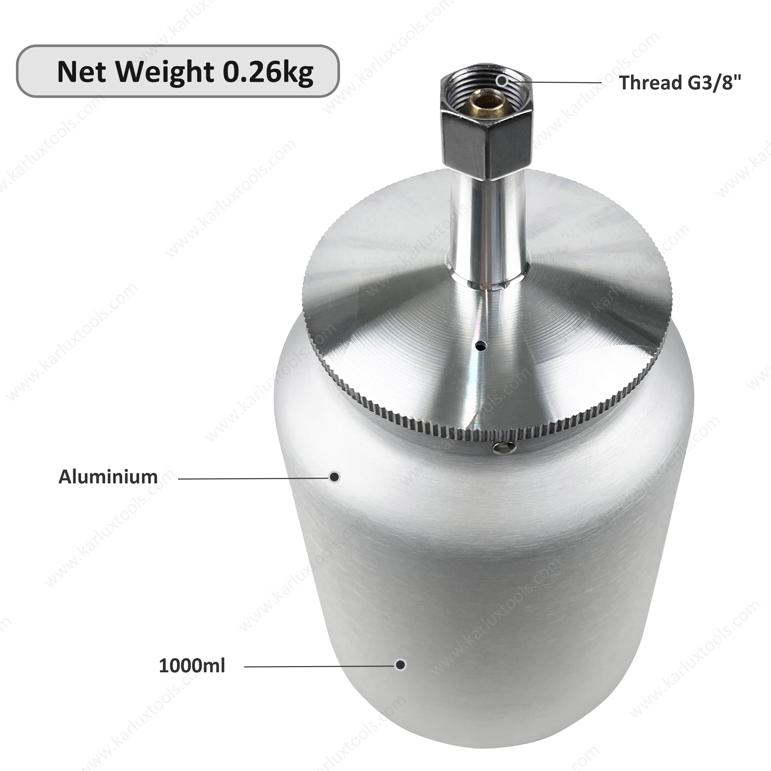 G3/8 螺纹 1000 毫升铝制喷枪油漆杯气动工具替换液罐吸料油漆罐适用于 气动喷枪